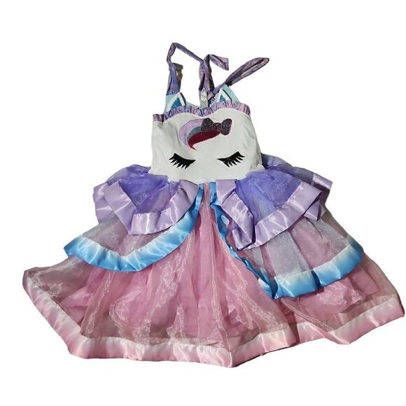 Custom Girls Size 7/8 Pink Blue Purple Unicorn  Princess Halter Dress - Picture 1 of 5